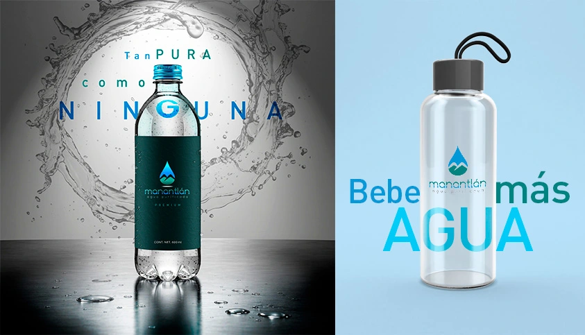Logo de producto y mockup botella de agua con logo